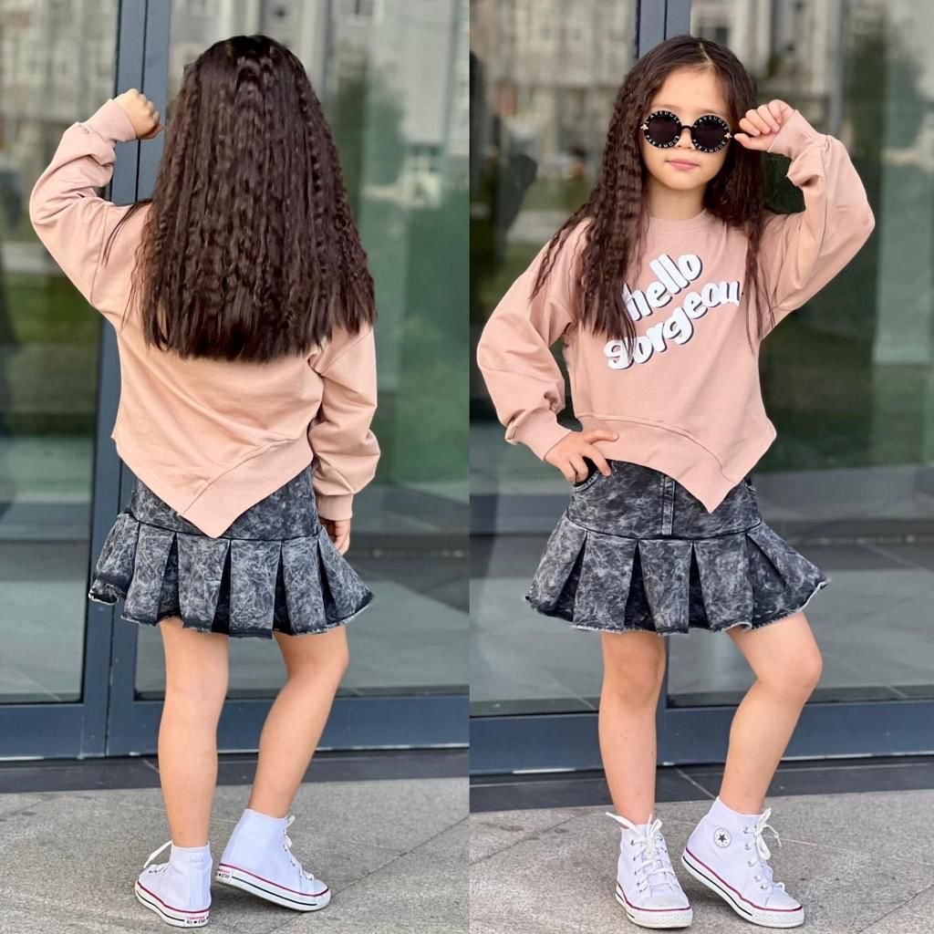 Ensemble 2 pièces jupe et chandail pour fille de 4 à 12 ans - Karasmoode