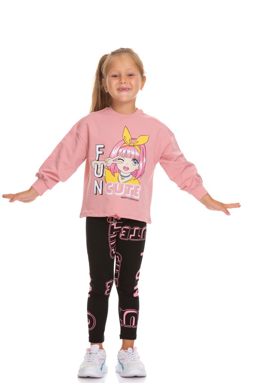 Ensemble 2 pièces legging et chandail imprimé FUN CUTE pour fille de 5 à 10 ans - Karasmoode