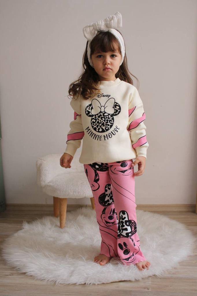 Ensemble 2 pièces pantalon bas évasé et chandail imprimé Minnie pour fille de 3 à 10 ans - Karasmoode