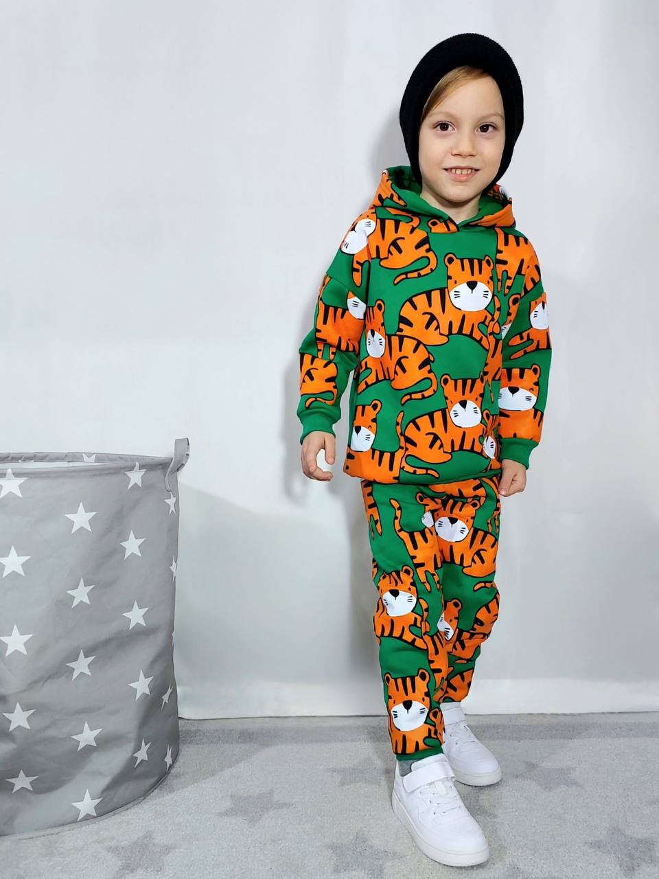 Ensemble 2 pièces pantalon et chandail imprimé Lion vert unisexe de 3 à 10 ans - Karasmoode