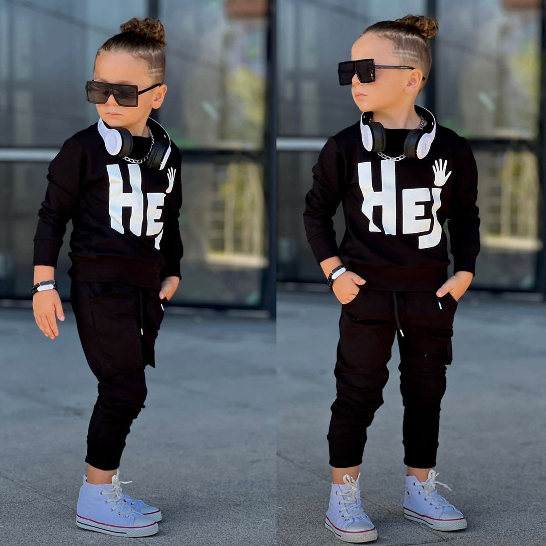 Ensemble 2 pièces pantalon jogging et chandail imprimé HEJ pour garçon de 2 à 8 ans - Karasmoode