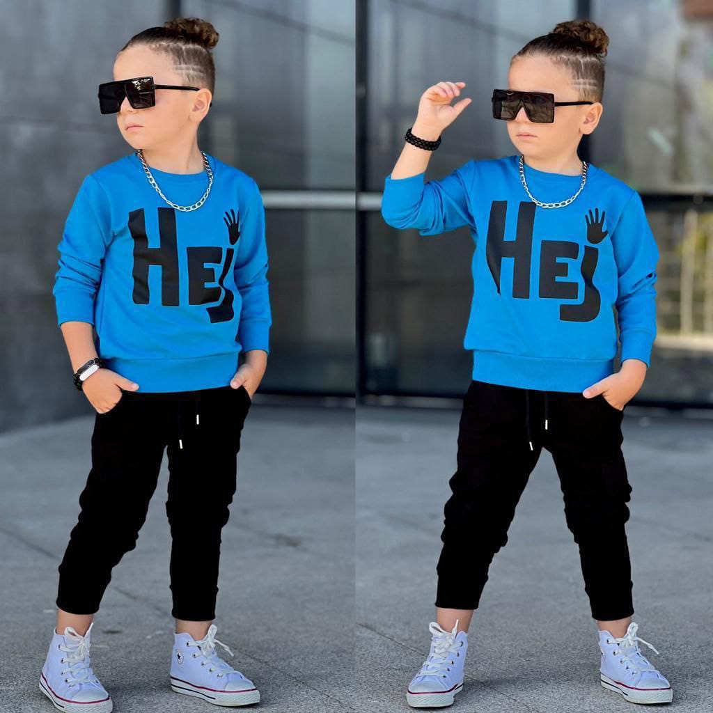 Ensemble 2 pièces pantalon jogging et chandail imprimé HEJ pour garçon de 2 à 8 ans - Karasmoode