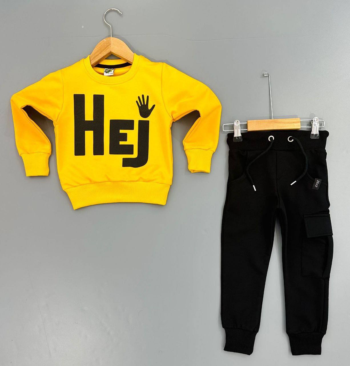 Ensemble 2 pièces pantalon jogging et chandail imprimé HEJ pour garçon de 2 à 8 ans - Karasmoode