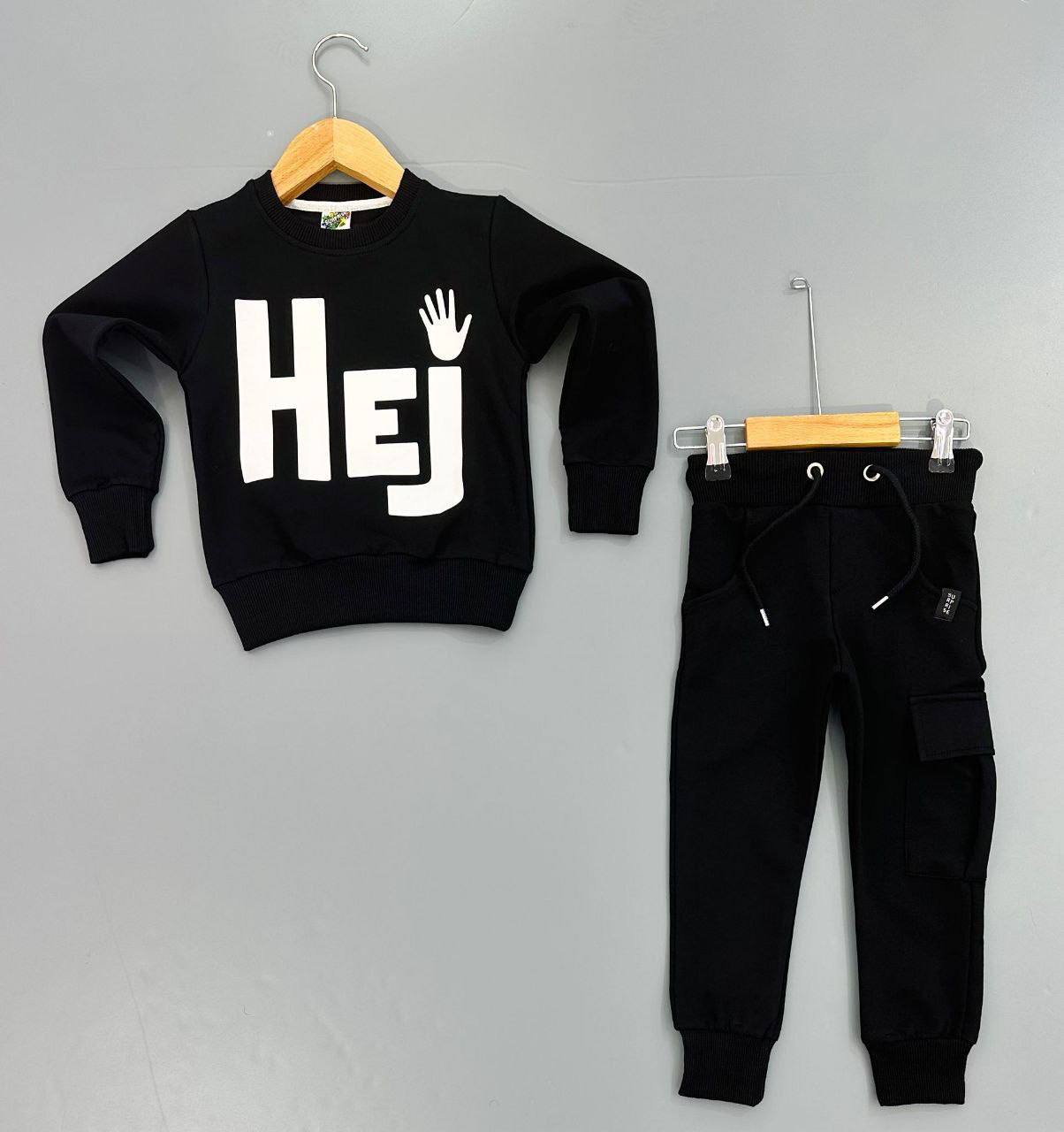 Ensemble 2 pièces pantalon jogging et chandail imprimé HEJ pour garçon de 2 à 8 ans - Karasmoode