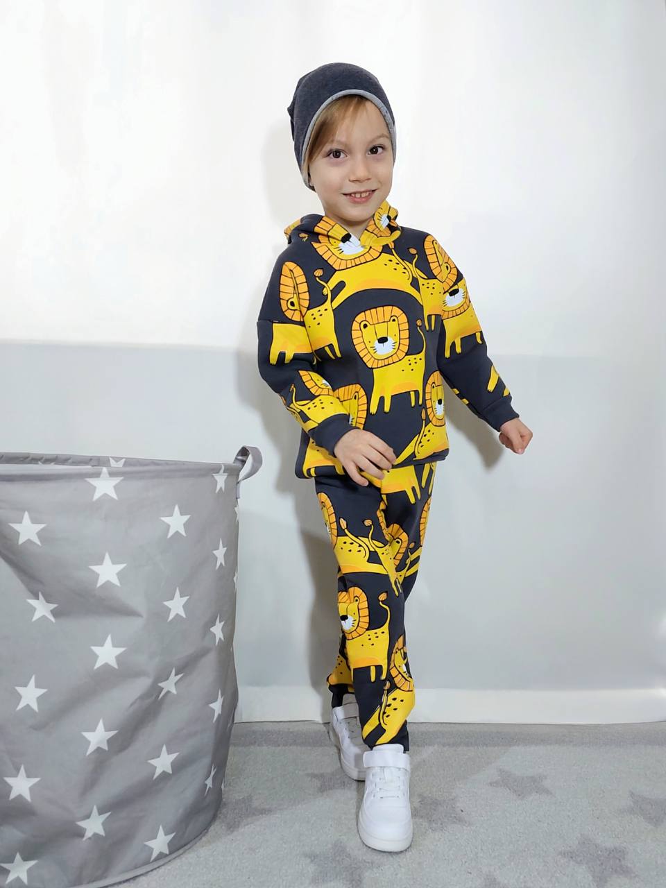 Ensemble 2 pièces pantalon jogging et chandail imprimé Lion jaune pour garçon de 3 à 10 ans - Karasmoode