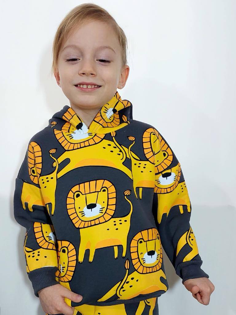 Ensemble 2 pièces pantalon jogging et chandail imprimé Lion jaune pour garçon de 3 à 10 ans - Karasmoode