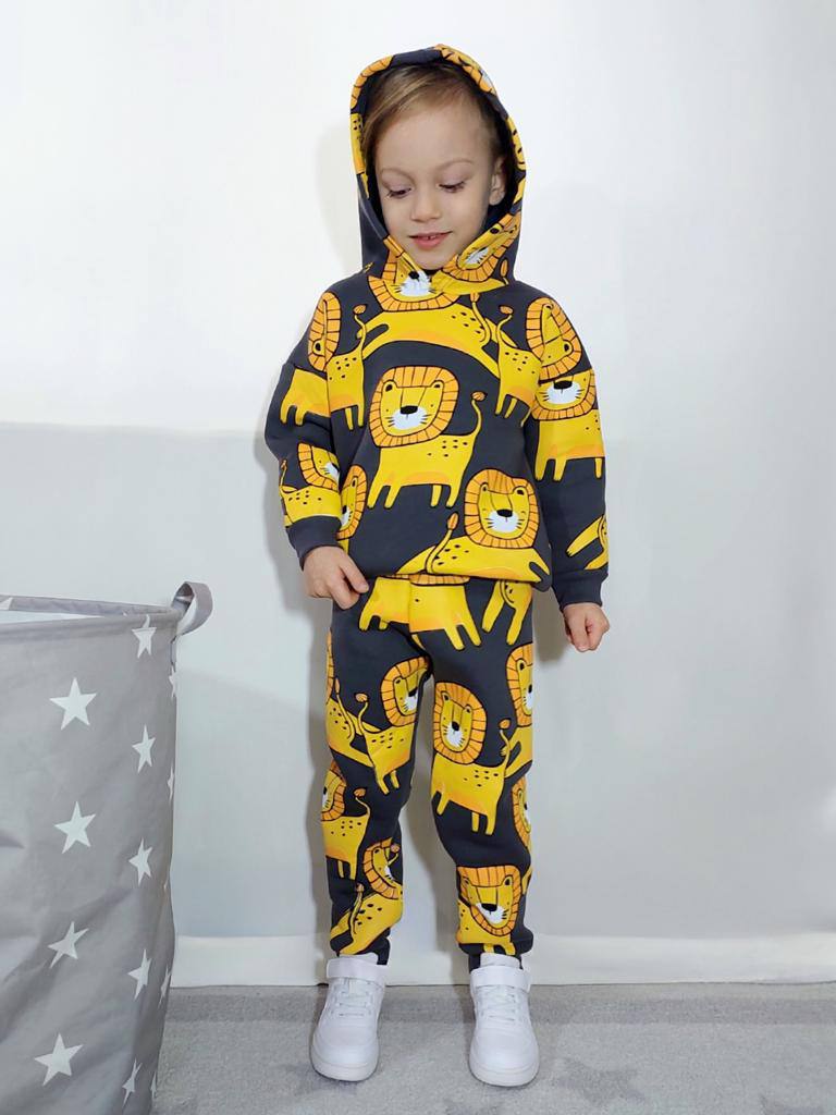 Ensemble 2 pièces pantalon jogging et chandail imprimé Lion jaune pour garçon de 3 à 10 ans - Karasmoode