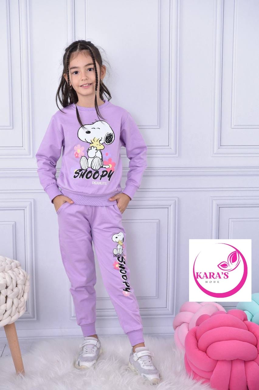 Ensemble 2 pièces pantalon jogging et chandail imprimé SNOOPY pour fille de 3 à 10 ans - Karasmoode