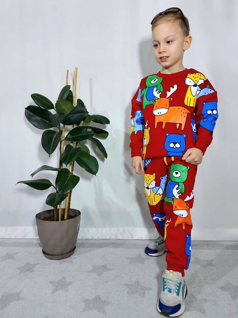 Ensemble 2 pièces pantalon jogging et chandail imprimé animal pour fille et garçon de 3 à 10 ans - Karasmoode