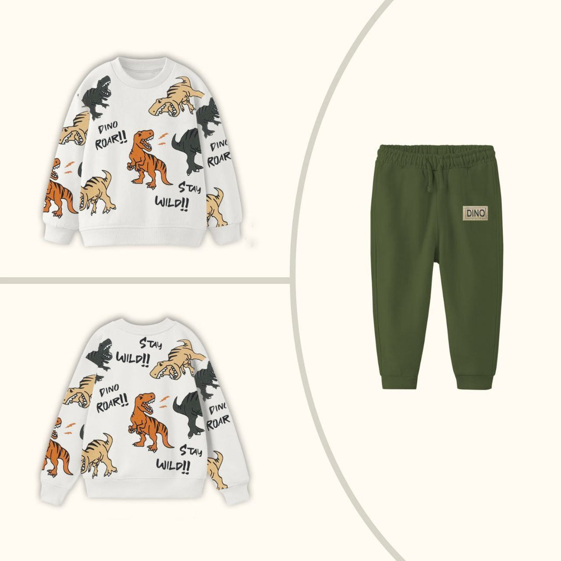 Ensemble 2 pièces pantalon jogging et chandail imprimé animal pour garçon de 2 à 8 ans - Karasmoode