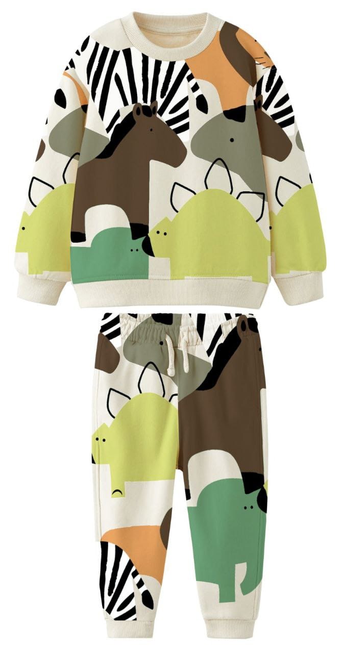 Ensemble 2 pièces pantalon jogging et chandail imprimé animal unisexe de 2 à 8 ans - Karasmoode