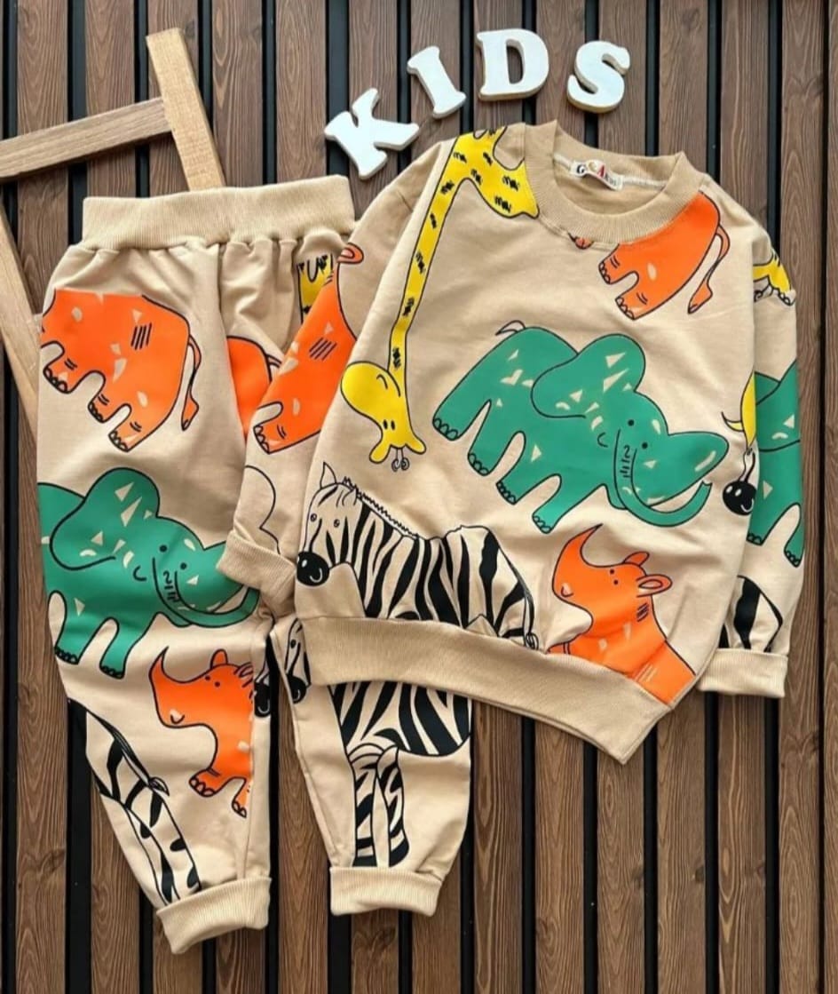 Ensemble 2 pièces pantalon jogging et chandail imprimé animal unisexe de 2 à 8 ans - Karasmoode