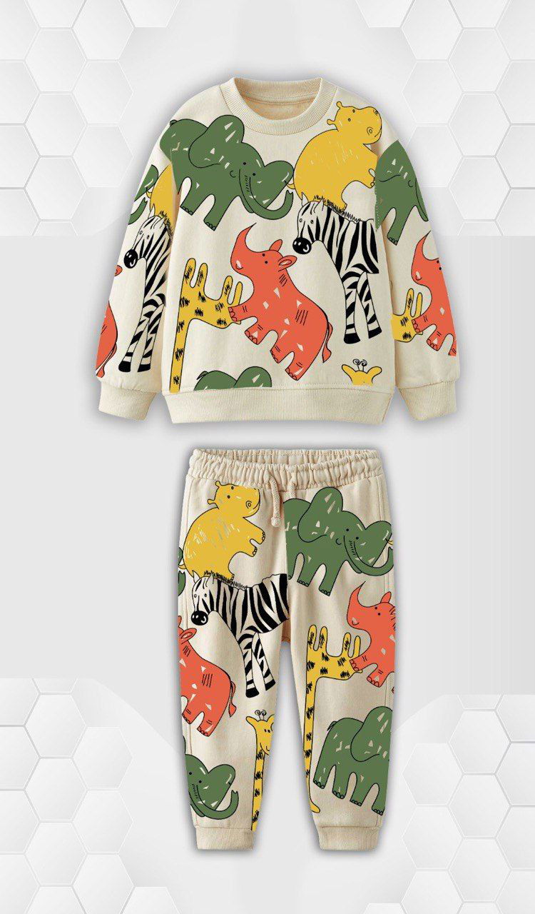 Ensemble 2 pièces pantalon jogging et chandail imprimé animal unisexe de 2 à 8 ans - Karasmoode