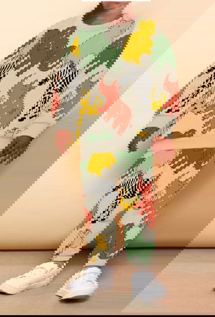 Ensemble 2 pièces pantalon jogging et chandail imprimé animal unisexe de 2 à 8 ans - Karasmoode