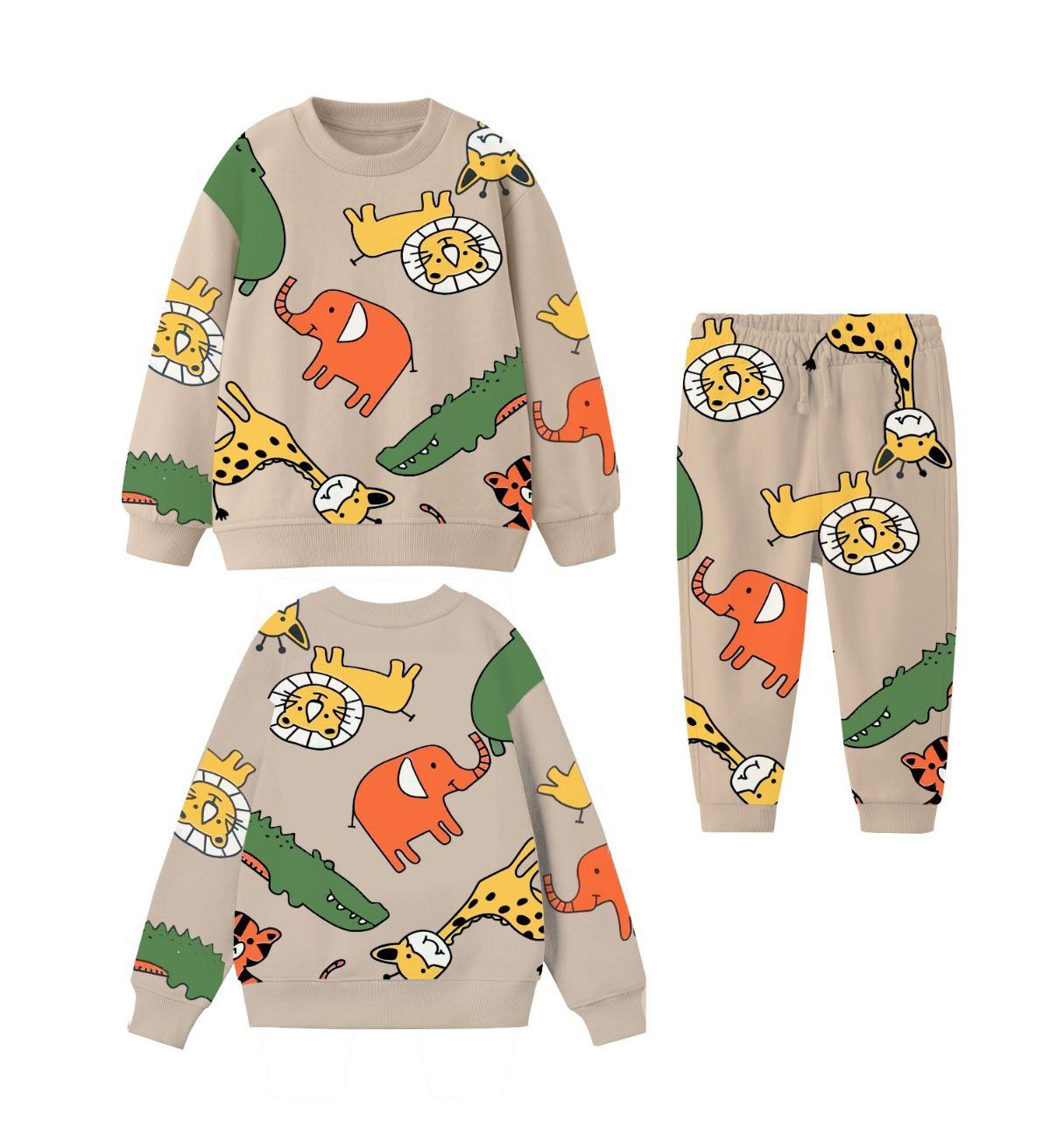 Ensemble 2 pièces pantalon jogging et chandail imprimé animal unisexe de 2 à 8 ans - Karasmoode