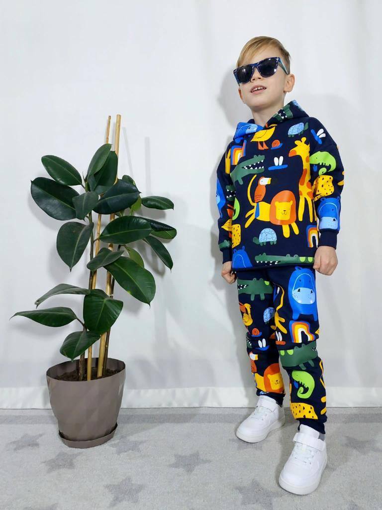 Ensemble 2 pièces pantalon jogging et chandail imprimé animal unisexe de 3 à 10 ans - Karasmoode