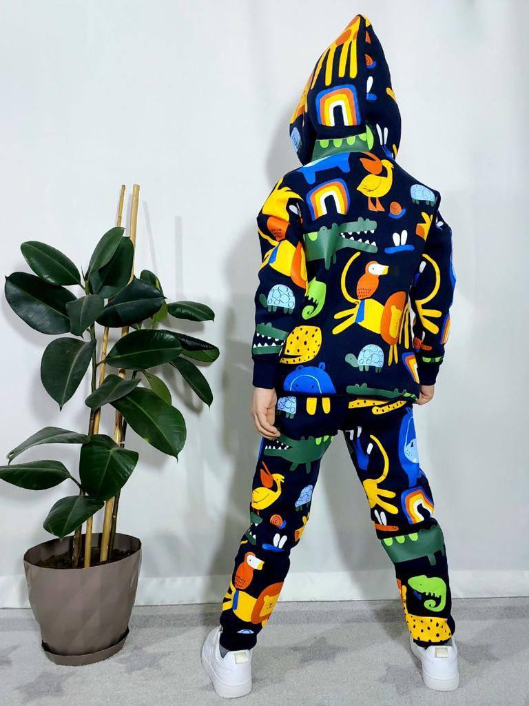 Ensemble 2 pièces pantalon jogging et chandail imprimé animal unisexe de 3 à 10 ans - Karasmoode