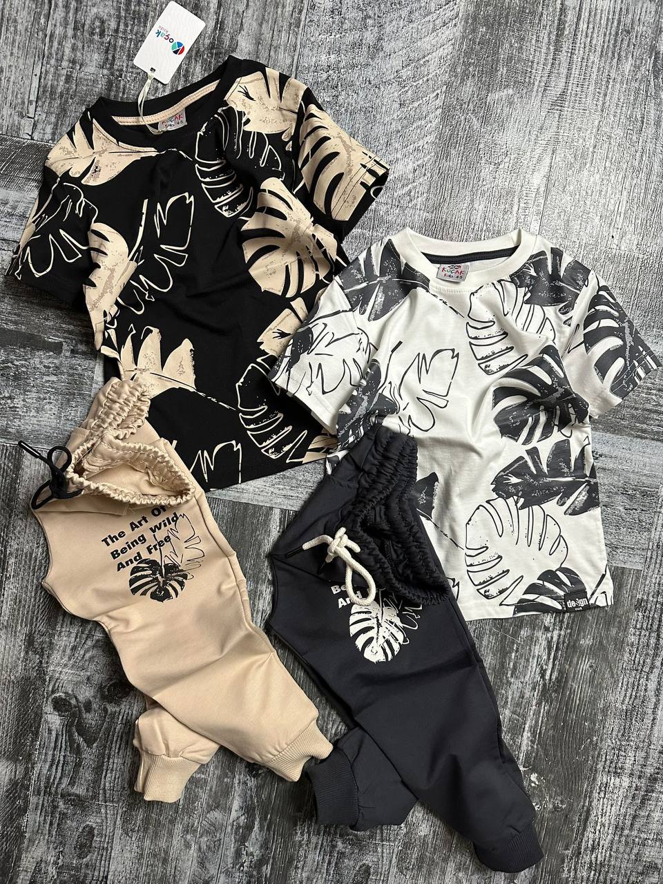 Ensemble 2 pièces pantalon jogging et t-shirt IMPRIMÉ FEUILLE pour enfant garçon de 3 à 10 ans - Karasmoode