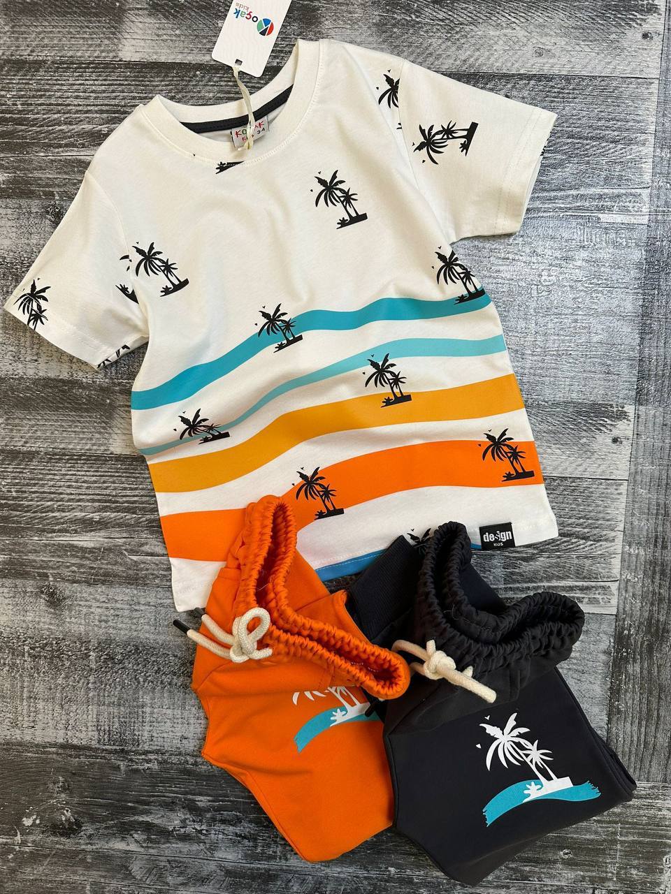 Ensemble 2 pièces pantalon jogging et t-shirt imprimé cocotier pour enfant de 3 à 10 ans. - Karasmoode