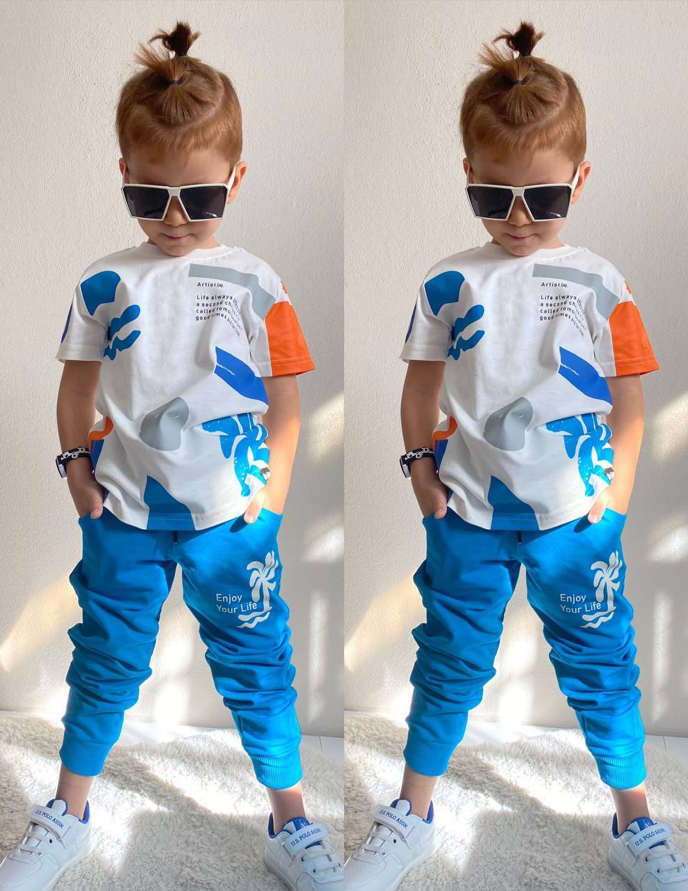 Ensemble 2 pièces pantalon jogging et t-shirt imprimé enjoy pour enfant garçon de 3 à 10 ans. - Karasmoode