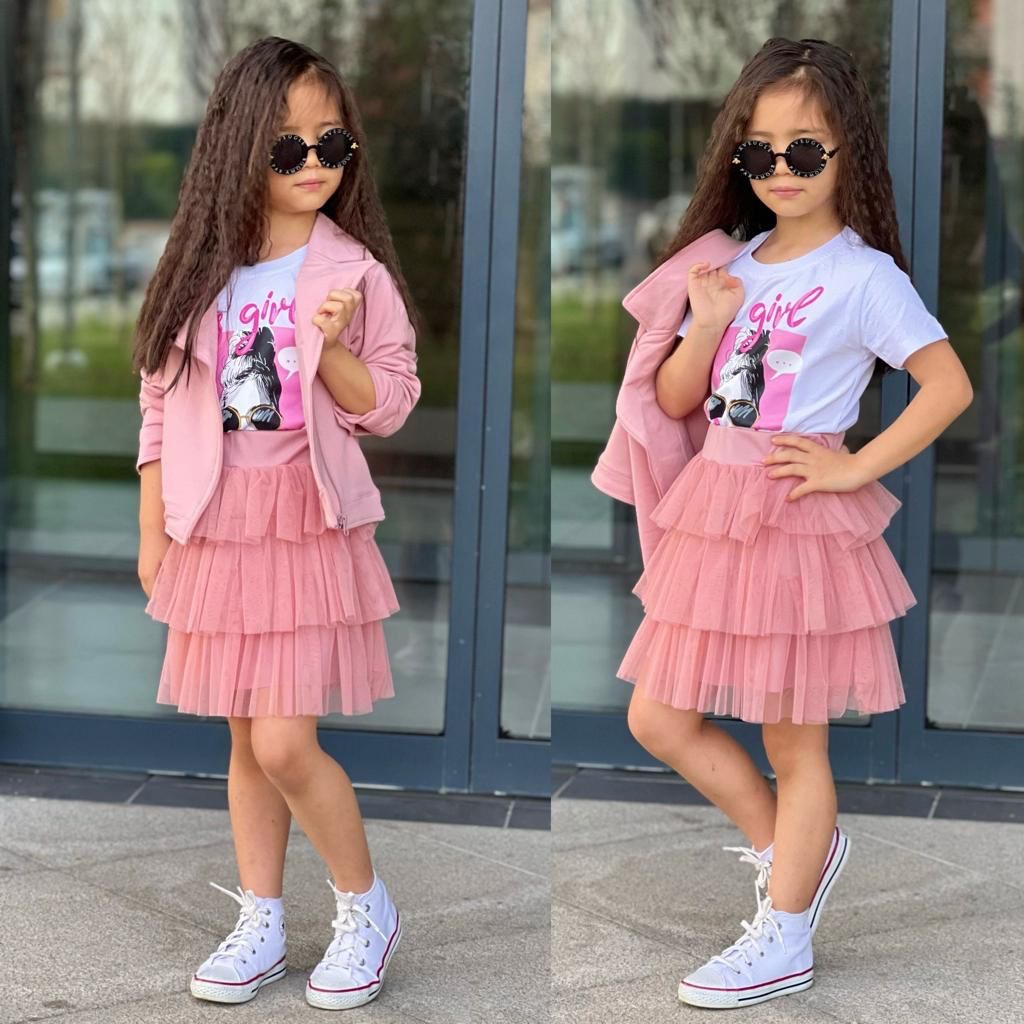 Ensemble 3 pièces jupe tutu , t-shirt et une veste pour fille de 4 à 12 ans - Karasmoode