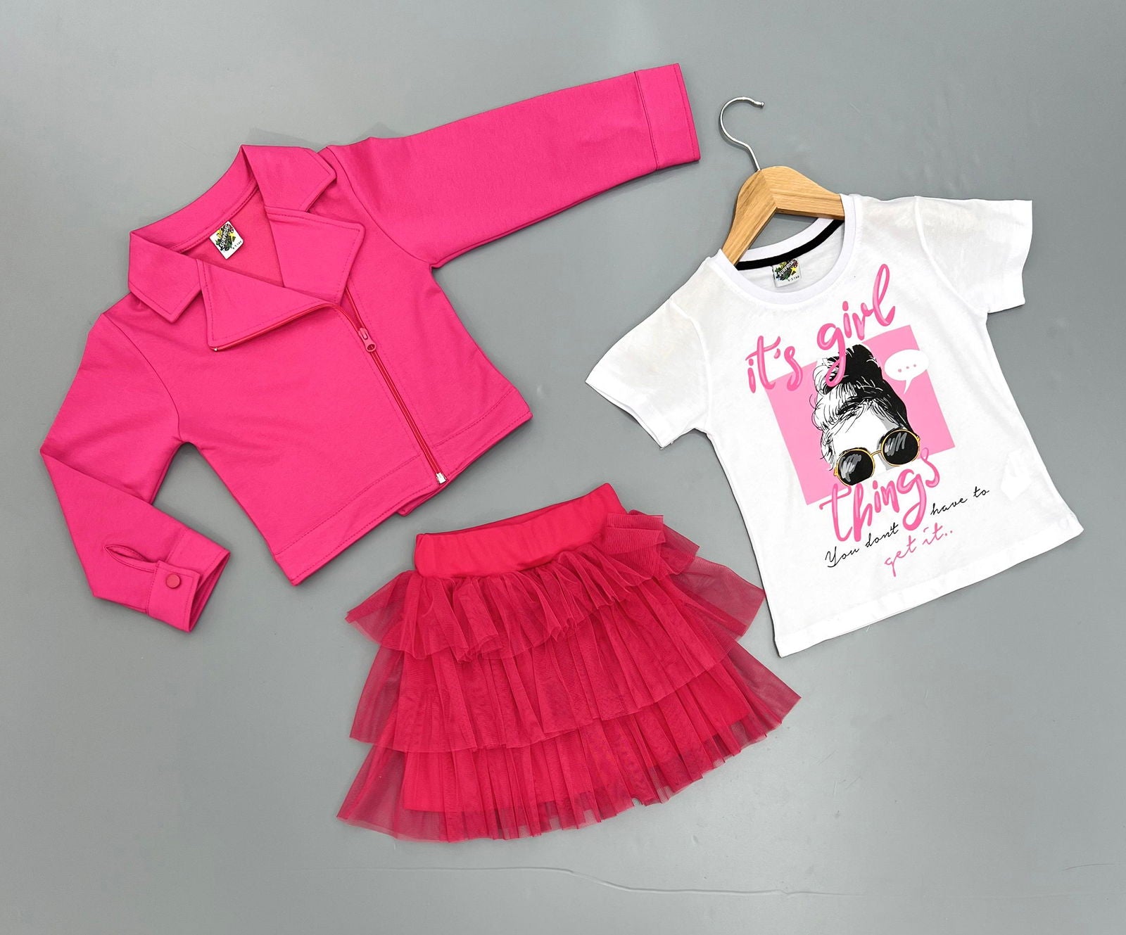Ensemble 3 pièces jupe tutu , t-shirt et une veste pour fille de 4 à 12 ans - Karasmoode