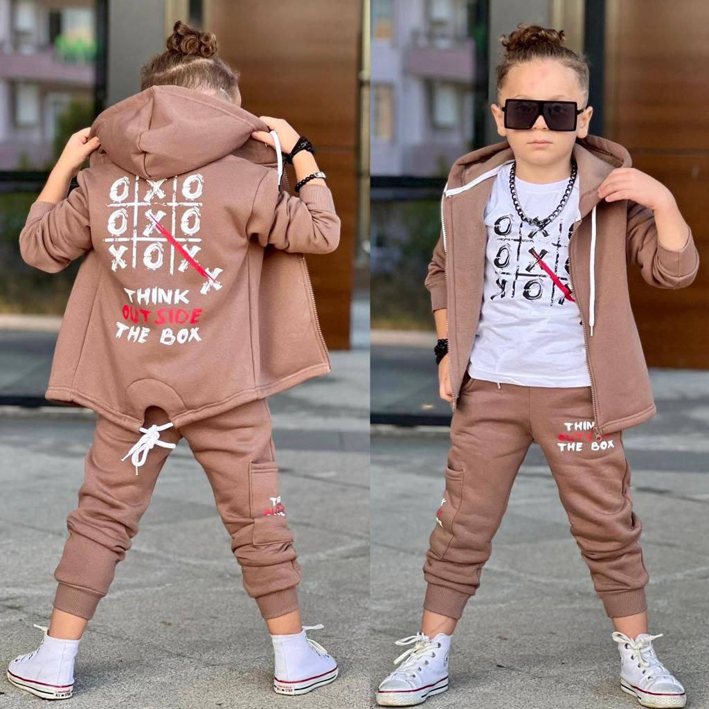 Ensemble 3 pièces pantalon jogging cargo et veste imprimé THE BOX pour garçon de 3 à 10 ans - Karasmoode