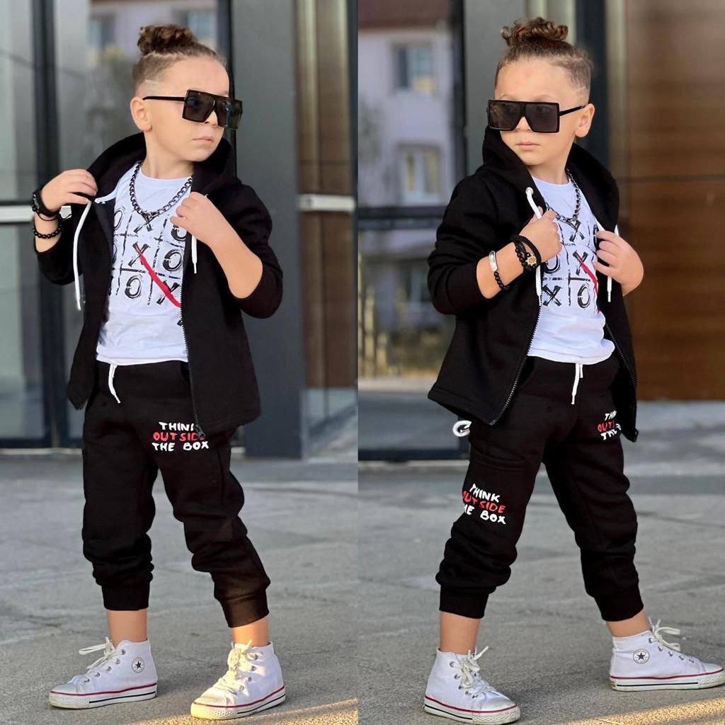 Ensemble 3 pièces pantalon jogging cargo et veste imprimé THE BOX pour garçon de 3 à 10 ans - Karasmoode