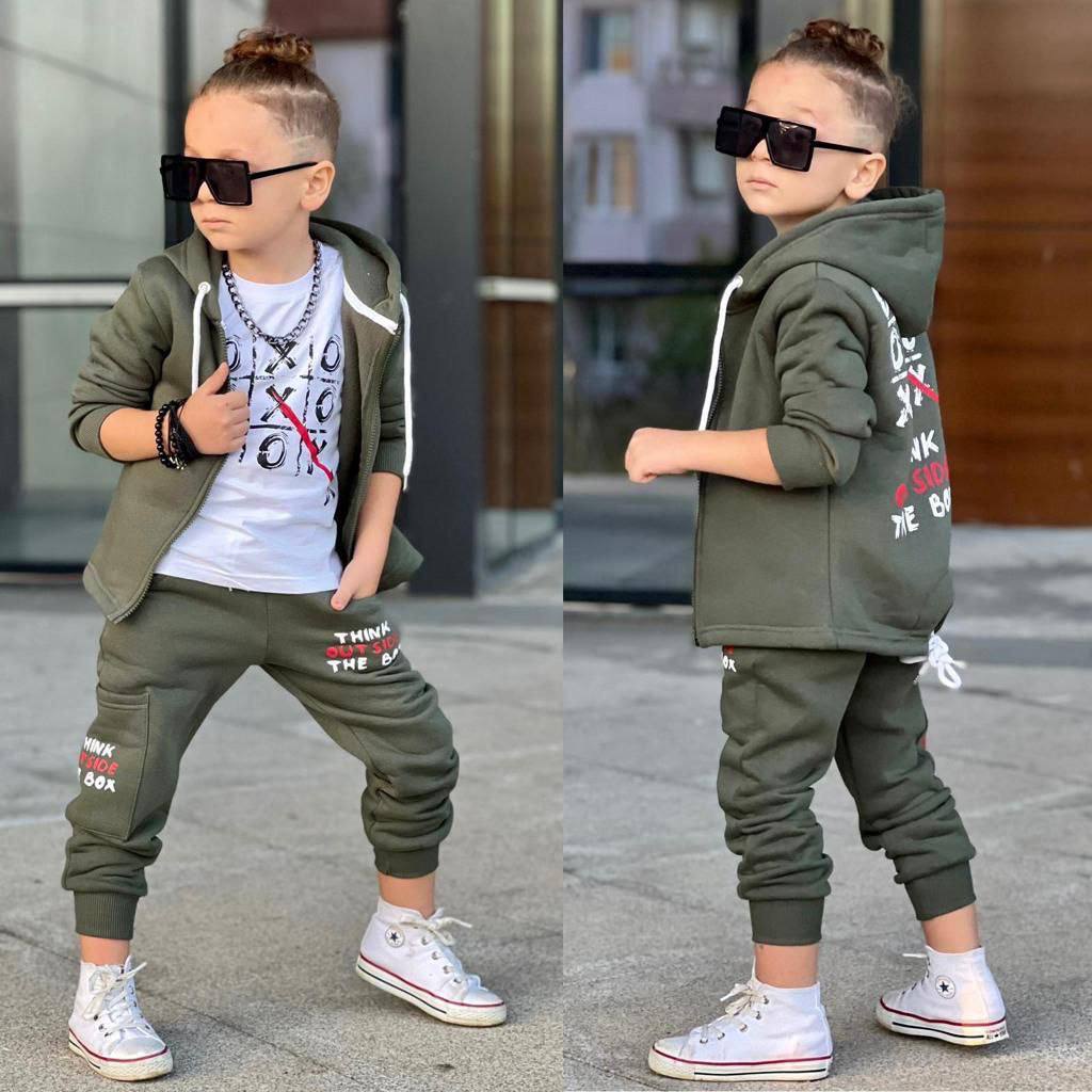 Ensemble 3 pièces pantalon jogging cargo et veste imprimé THE BOX pour garçon de 3 à 10 ans - Karasmoode