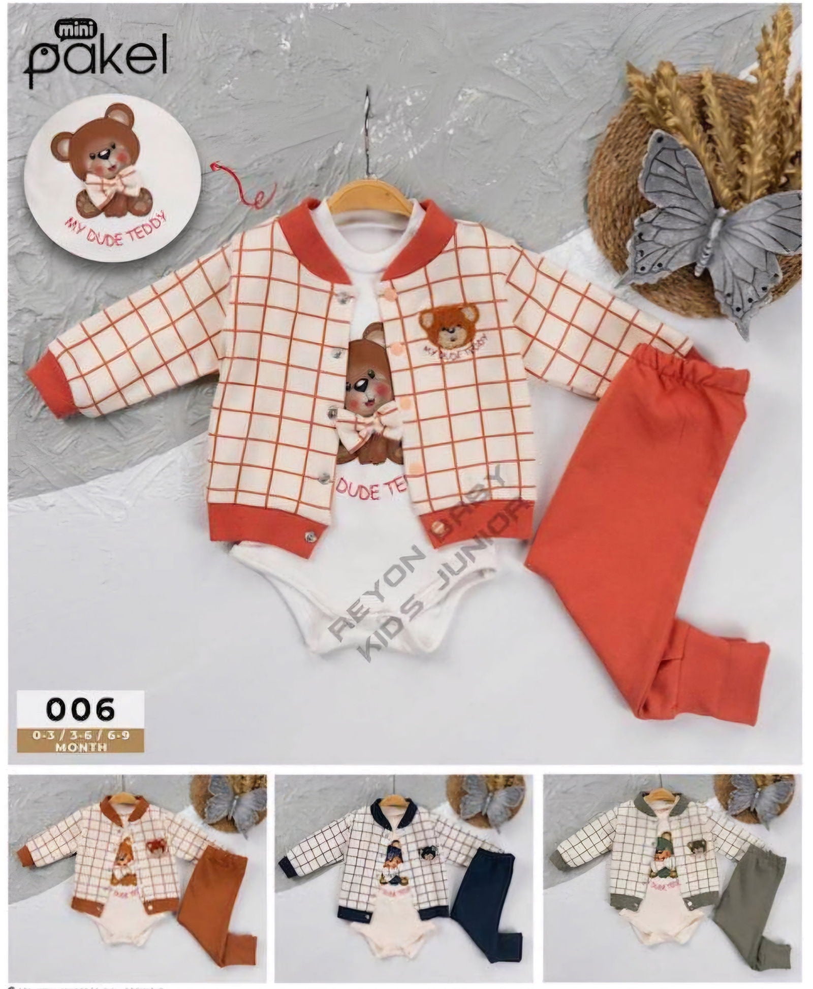 Ensemble 3 pièces pantalon jogging et veste imprimé OURS pour bébé garçon - Karasmoode