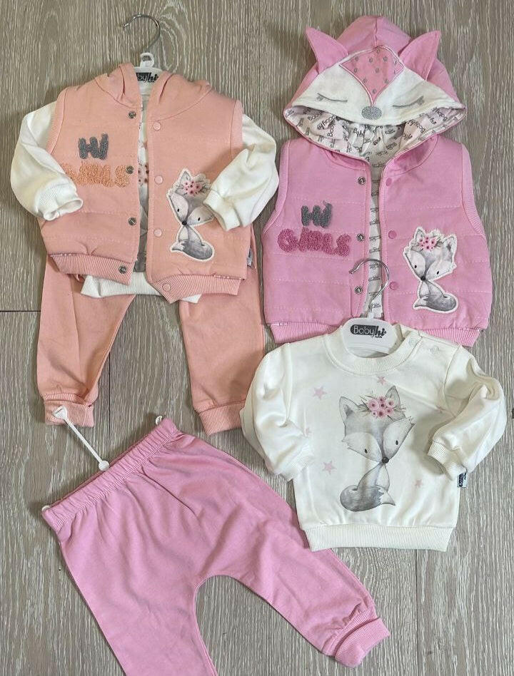 Ensemble 3 pièces pantalon jogging et veste pour bébé fille de 6 mois à 18 mois. - Karasmoode