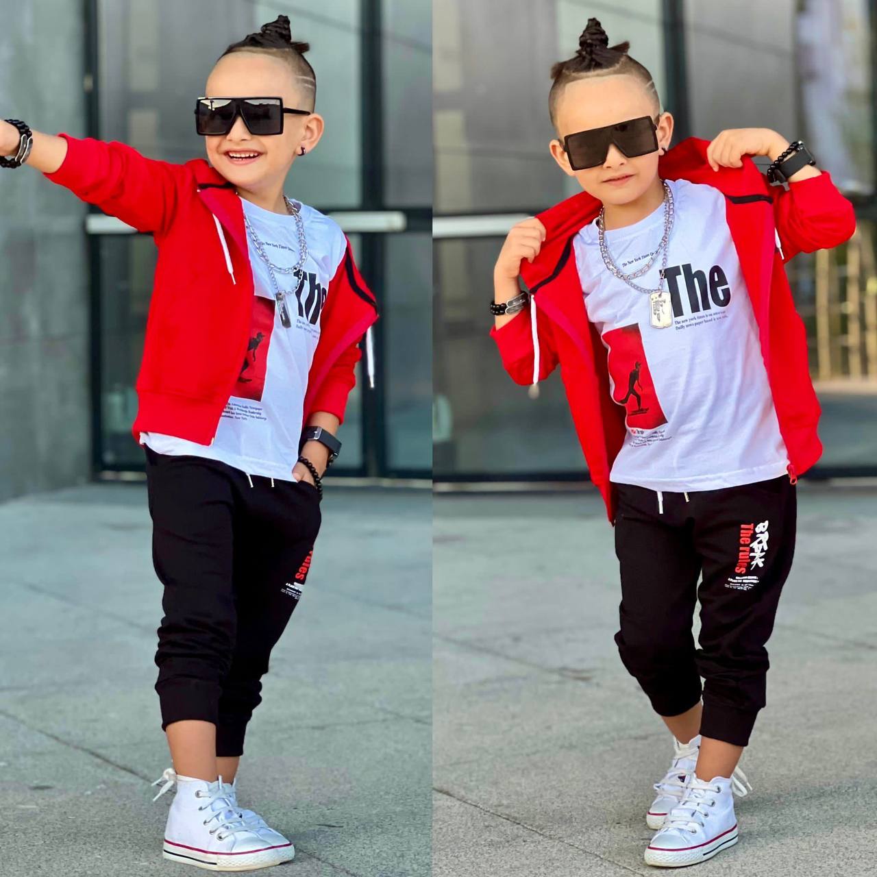 Ensemble 3 pièces pantalon jogging et veste pour enfant garçon de 3 à 10 ans - Karasmoode