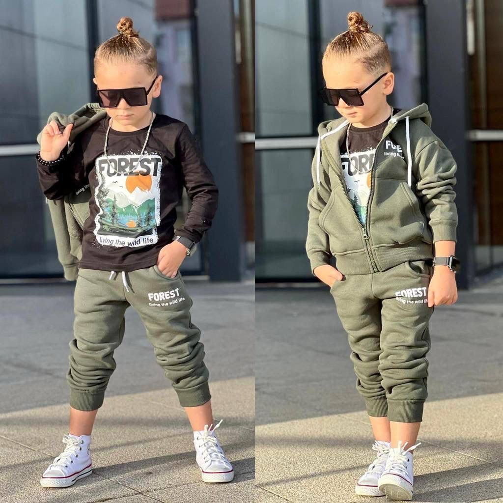 Ensemble 3 pièces pantalon jogging ,veste et t-shirt imprimé FOREST pour enfant garçon de 3 à 10 ans - Karasmoode