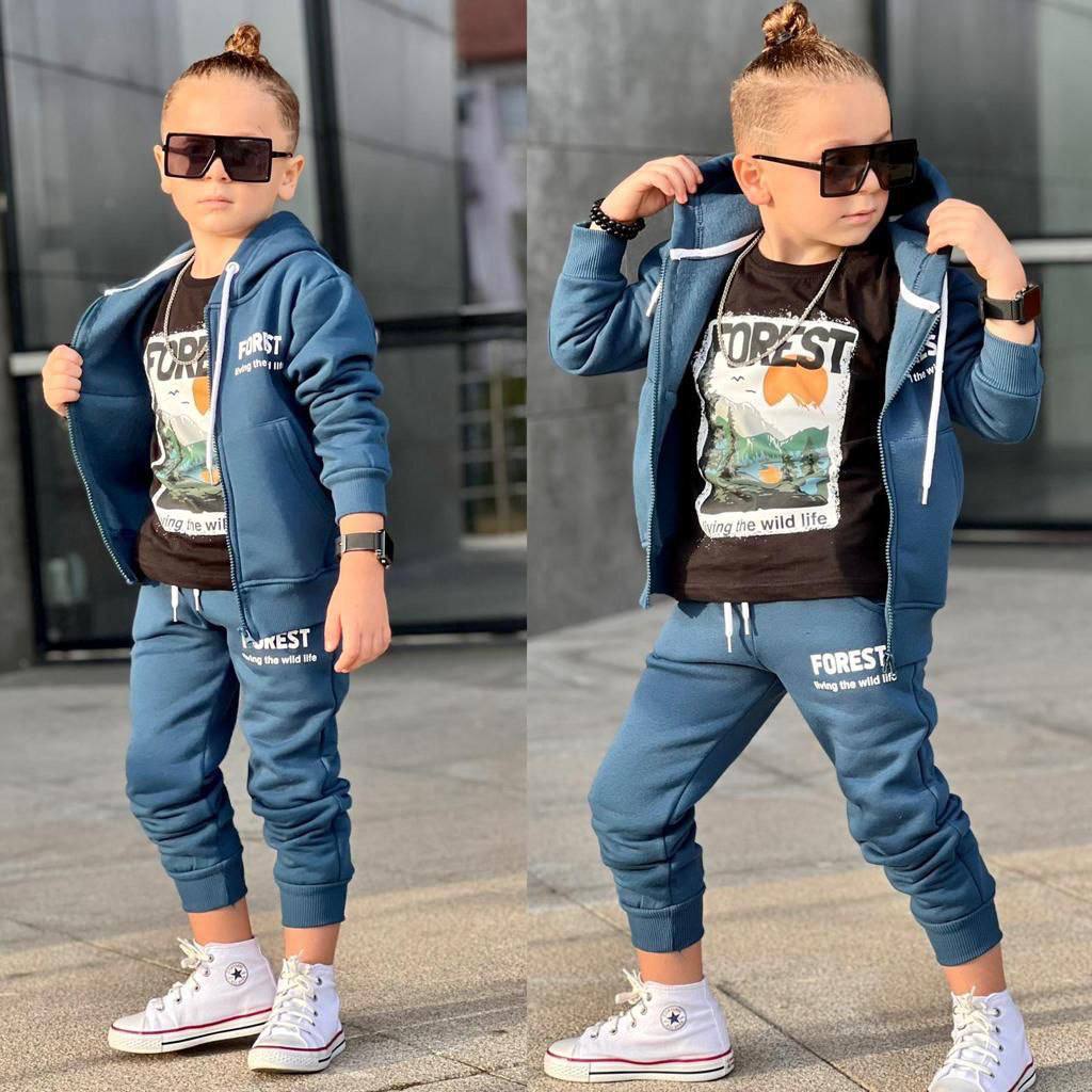 Ensemble 3 pièces pantalon jogging ,veste et t-shirt imprimé FOREST pour enfant garçon de 3 à 10 ans - Karasmoode