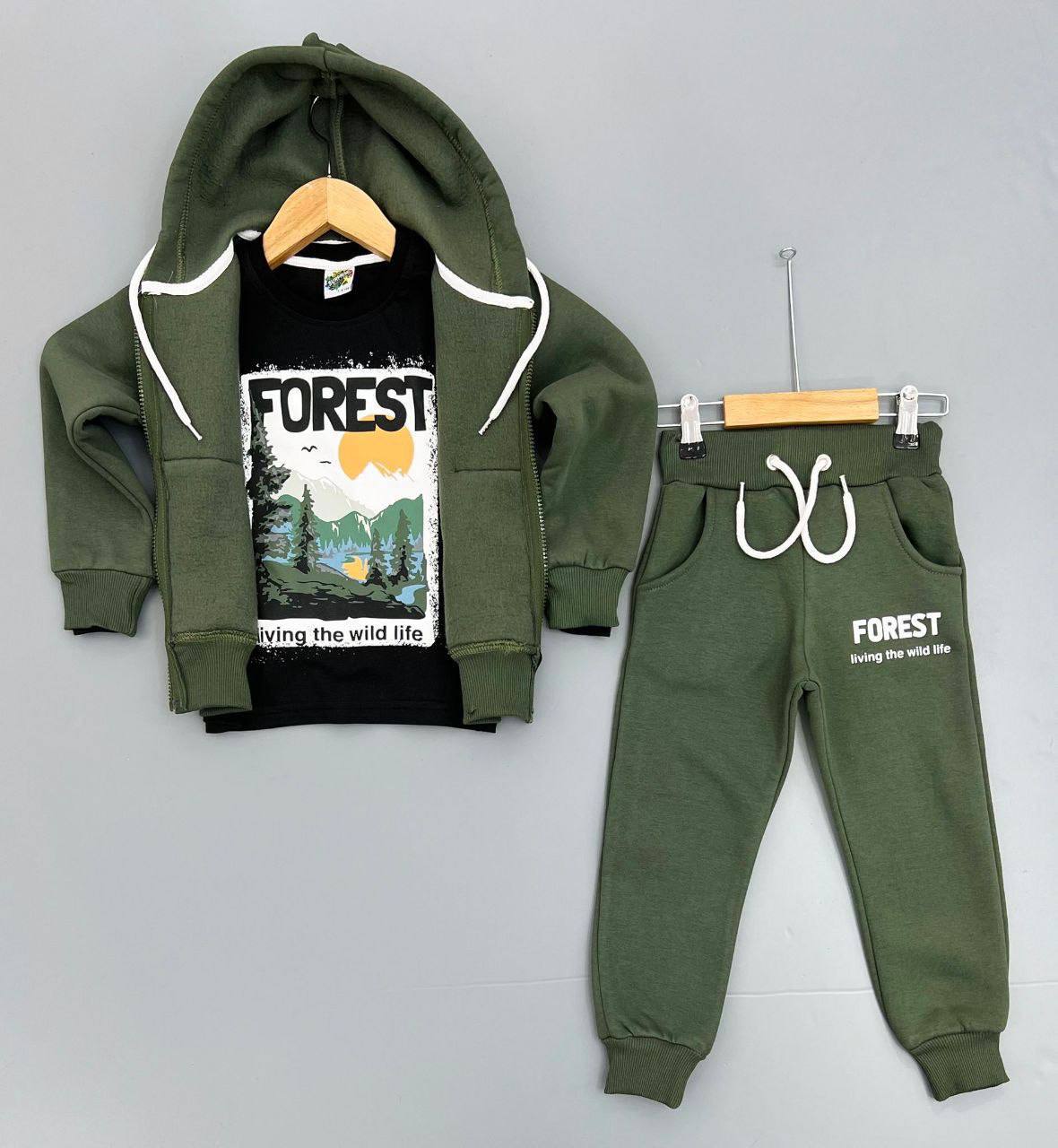 Ensemble 3 pièces pantalon jogging ,veste et t-shirt imprimé FOREST pour enfant garçon de 3 à 10 ans - Karasmoode
