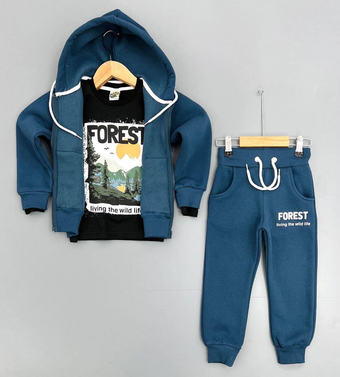 Ensemble 3 pièces pantalon jogging ,veste et t-shirt imprimé FOREST pour enfant garçon de 3 à 10 ans - Karasmoode