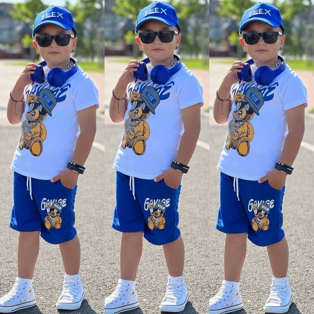 Ensemble 3 pièces short et t-shirt imprimé SAVAGE pour garçon de 2 à 12 ans - Karasmoode