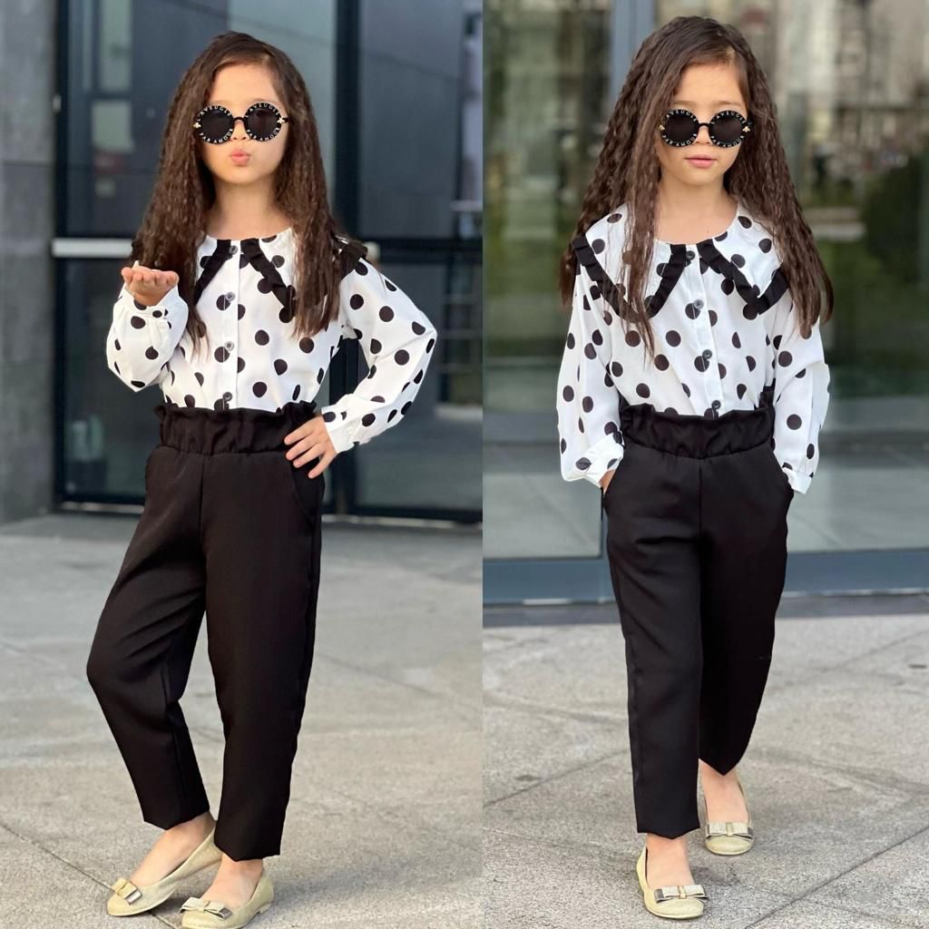 Ensemble en tissu pantalon taille haute et haut pour fille de 4 à 12 ans - Karasmoode