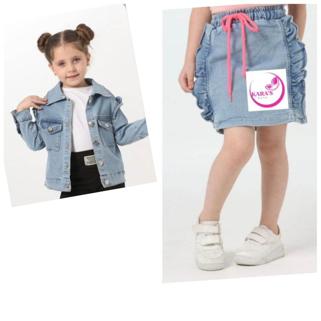 Ensemble jupe droite et veste en jeans 2 pièces pour de 2 à 7 ans. - Karasmoode