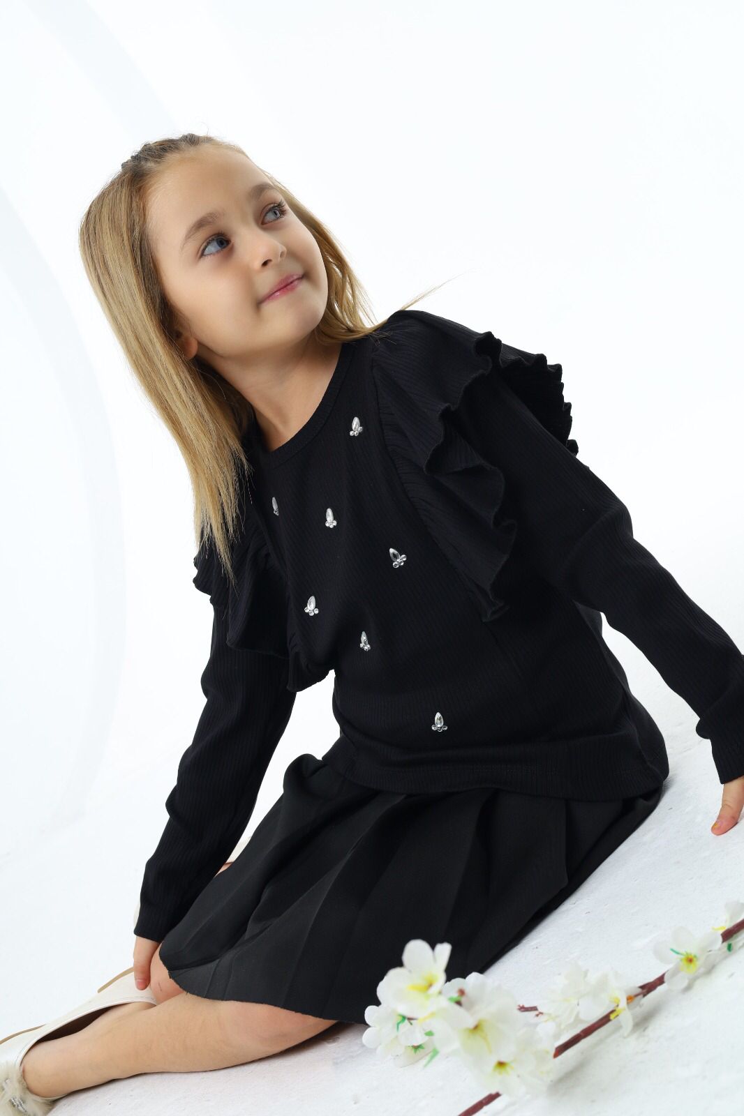 Ensemble jupe plissée et t-shirt à manches longues pour fille pour fille de 3 à 10 ans - Karasmoode