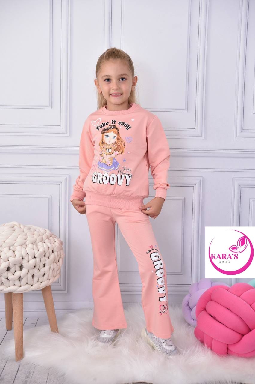 Ensemble pantalon jogging et chandail imprimé GROOVI pour fille de 3 à 10 ans - Karasmoode