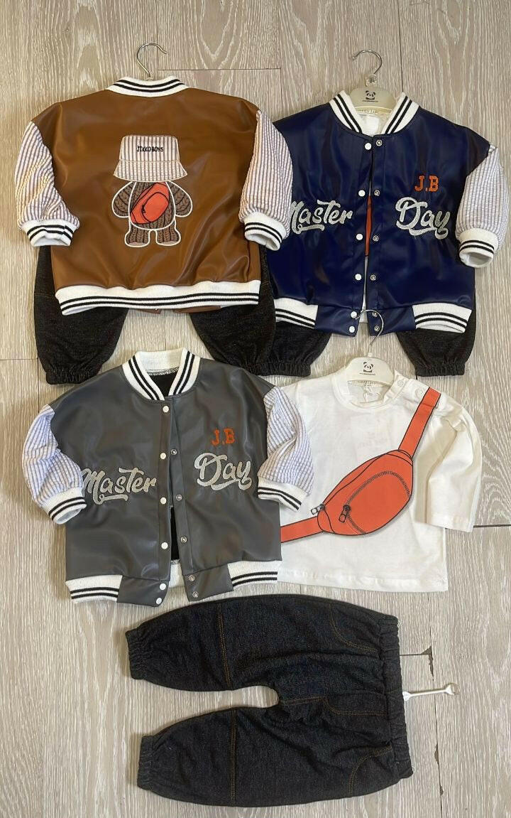 Ensemble veste en cuir et jogging MASTER DAY 3 pieces bébé garcon de 12 mois à 24 mois - Karasmoode