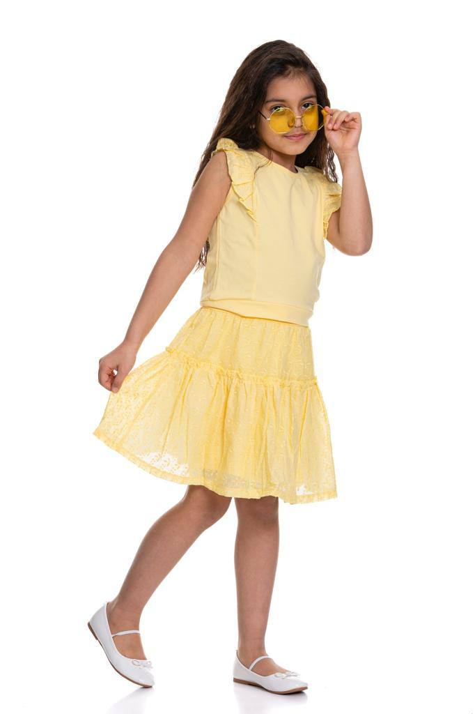 Ensemble2 pièces en tissu jupe évasé et t-shirt pour fille de 5 à 10 ans - Karasmoode