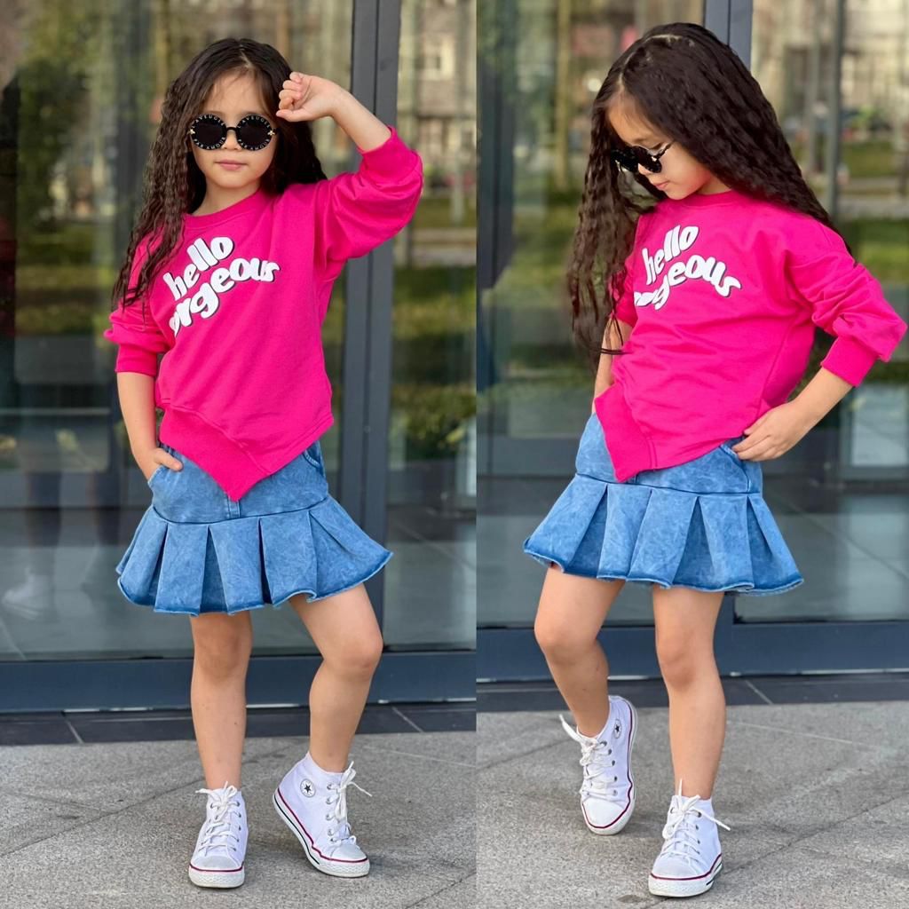 Ensemble 2 pièces jupe et chandail pour fille de 4 à 12 ans - Karasmoode