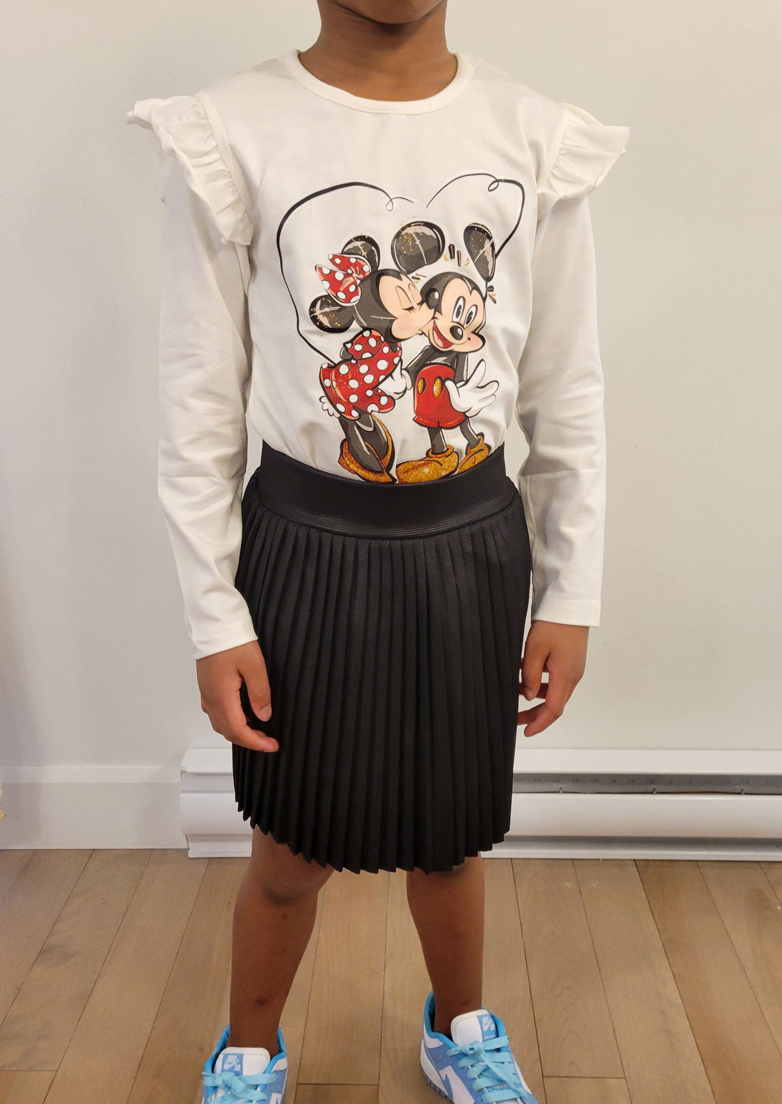 Ensemble 2 pièces jupe plissée et t-shirt imprimé mickey pour fille de 2 à 8 ans - Karasmoode