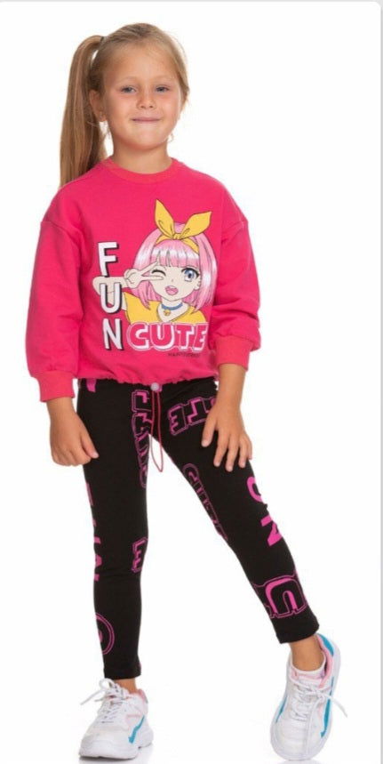 Ensemble 2 pièces legging et chandail imprimé FUN CUTE pour fille de 5 à 10 ans - Karasmoode