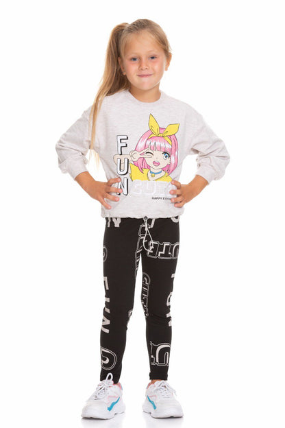 Ensemble 2 pièces legging et chandail imprimé FUN CUTE pour fille de 5 à 10 ans - Karasmoode