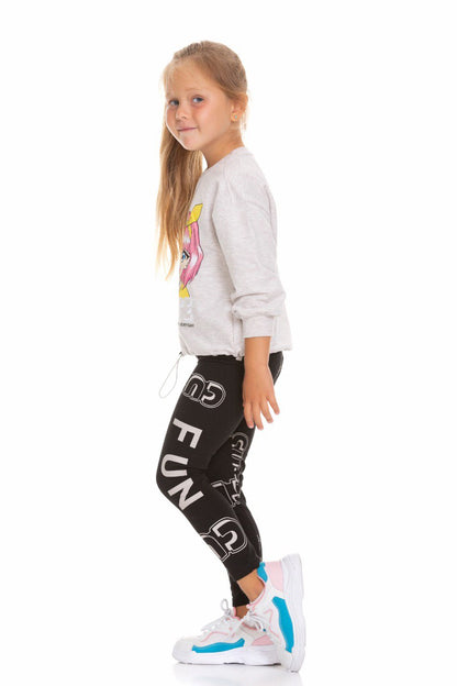 Ensemble 2 pièces legging et chandail imprimé FUN CUTE pour fille de 5 à 10 ans - Karasmoode
