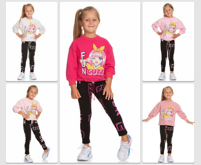 Ensemble 2 pièces legging et chandail imprimé FUN CUTE pour fille de 5 à 10 ans - Karasmoode