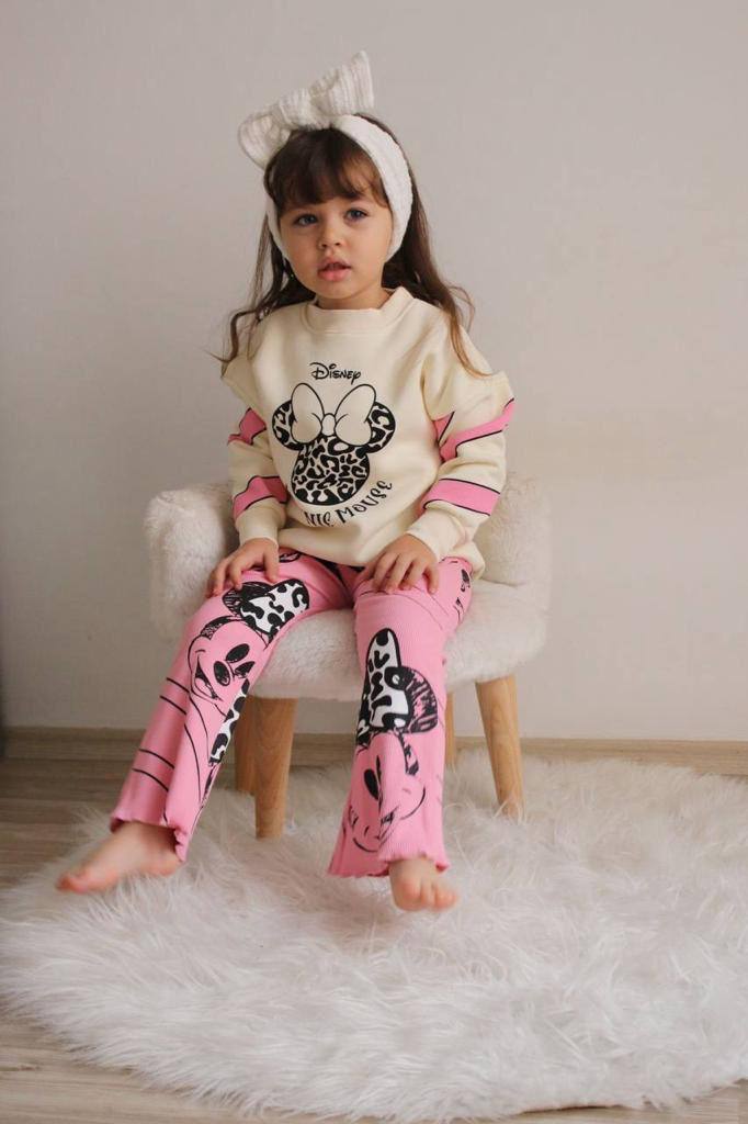 Ensemble 2 pièces pantalon bas évasé et chandail imprimé Minnie pour fille de 3 à 10 ans - Karasmoode